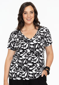 Shirt V-neck LEAVES - black - #1