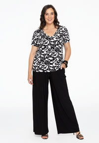 Shirt V-neck LEAVES - black - #2