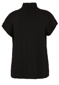 Cardigan cowl sleeveless CABLE - black - #1