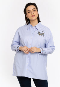 Striped blouse with embroidery - light blue - #1