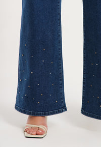 Jeans wide leg 5-pocket with strass - indigo - #5