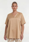 Tunique col en v satin sand - marron clair