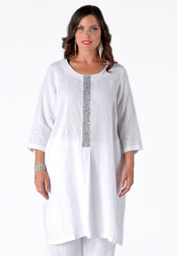 Dress beaded LINEN - white - #1