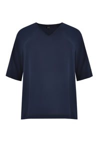 Blouse wide v-neck - blue - #4