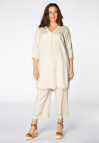 Trousers turned hem LINEN - brown - #1