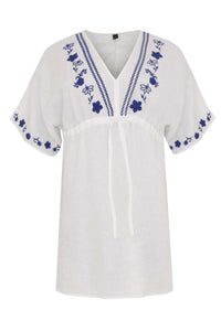 Blouse embroidered LINEN - white - #4