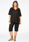 Blouse plissée à encolure en v linen - Noir