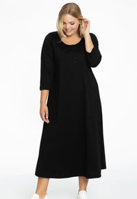 Long A-line dress COTTON - black - #1