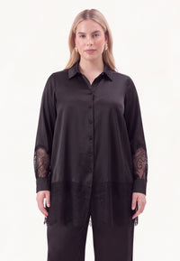 Shirt A-line SATIN - black - #2