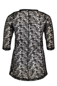 Shirt flare beaded trim LACE - black - #3
