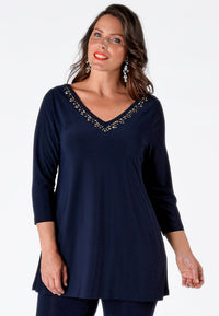 Shirt flare beaded v-neck DOLCE - blue - #2
