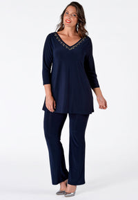 Shirt flare beaded v-neck DOLCE - blue - #1