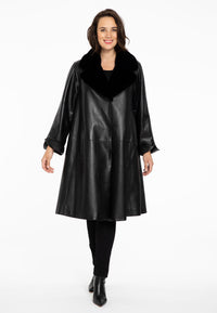 Coat fur collar LEATHER - black - #2
