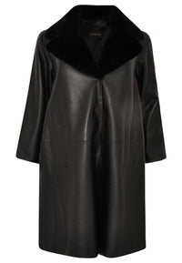 Coat fur collar LEATHER - black - #4