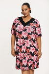 Dress A-line double v-neck LILIUM - pink - #1