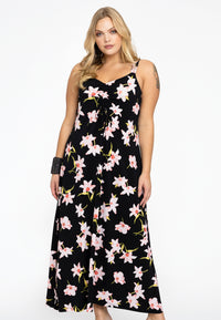Maxi dress puckering HIBISCUS - black - #2