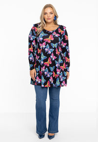 Tunic wide bottom BUTTERFLIES - black - #2