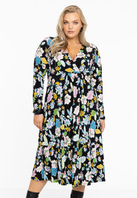 Jurk met V-hals FLOWERPOWER - black - #1