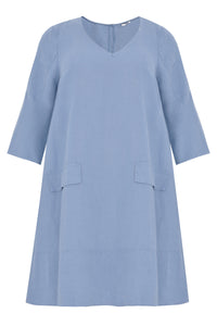 Dress A-line pockets linen - indigo - #1