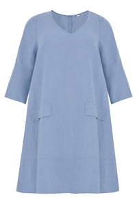 Dress A-line pockets linen - indigo - #4