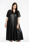 Dress A-line VEGAN LEATHER - black - #1