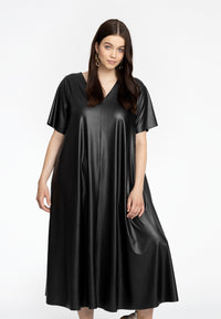 Dress A-line VEGAN LEATHER - black - #1