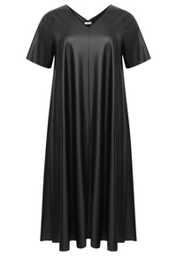 Dress A-line VEGAN LEATHER - black - #4