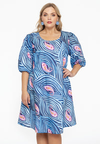 Dress A-line puff sleeve PAISLEY - blue - #2