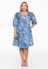 Dress A-line puff sleeve PAISLEY - blue - #1