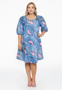 Dress A-line puff sleeve PAISLEY - blue - #1