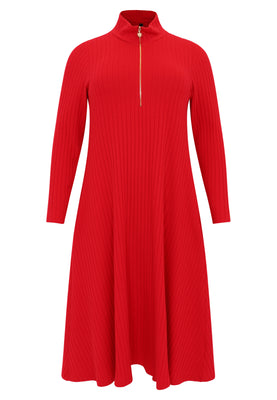 Pullover-dress zipped collar RIB - red  - #1