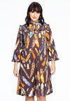 Dress ruffled yoke feathers - marron