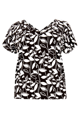 Shirt V-neck LEAVES - black  - #4