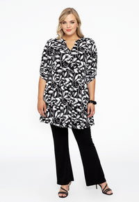 Tunic grandad collar LEAVES - black - #2