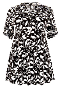 Tunic grandad collar LEAVES - black - #4