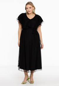 Dress Frilled V-neck MESH - black - #2