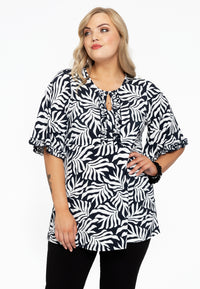 Tunic flare frilled sleeves SEA LEAVES - black - #1