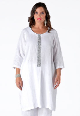 Dress beaded LINEN - white  - #1