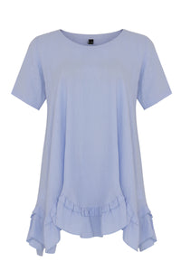 Blouse ruffled bot LINEN - blue - #4