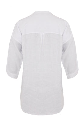 Blouse asymmetric ruffled LINEN - white  - #5