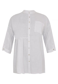 Blouse asymmetric ruffled LINEN - white - #4