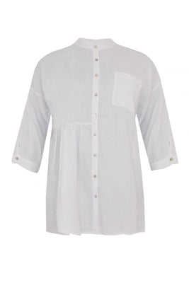 Blouse asymmetric ruffled LINEN - white  - #2