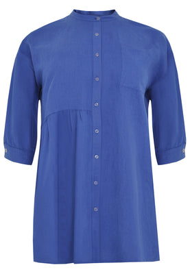 Blouse asymmetric ruffled LINEN - light blue - #4