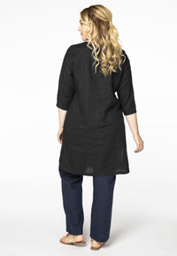 Dress beaded placket LINEN - black - #3