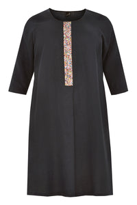 Dress beaded placket LINEN - black - #4