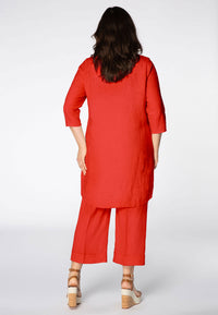 Tunic beaded v-neck LINEN - red - #3