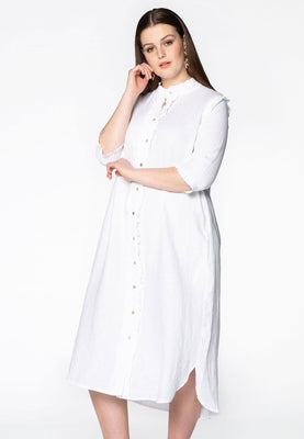 Blouse long ruffled LINEN - white  - #1