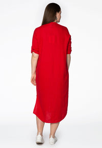 Blouse long roll up sl LINEN - red - #3
