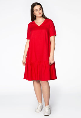 Dress frilled bottom LINEN - red  - #2