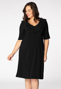 Dress ruffled V-neck DOLCE - black - #1